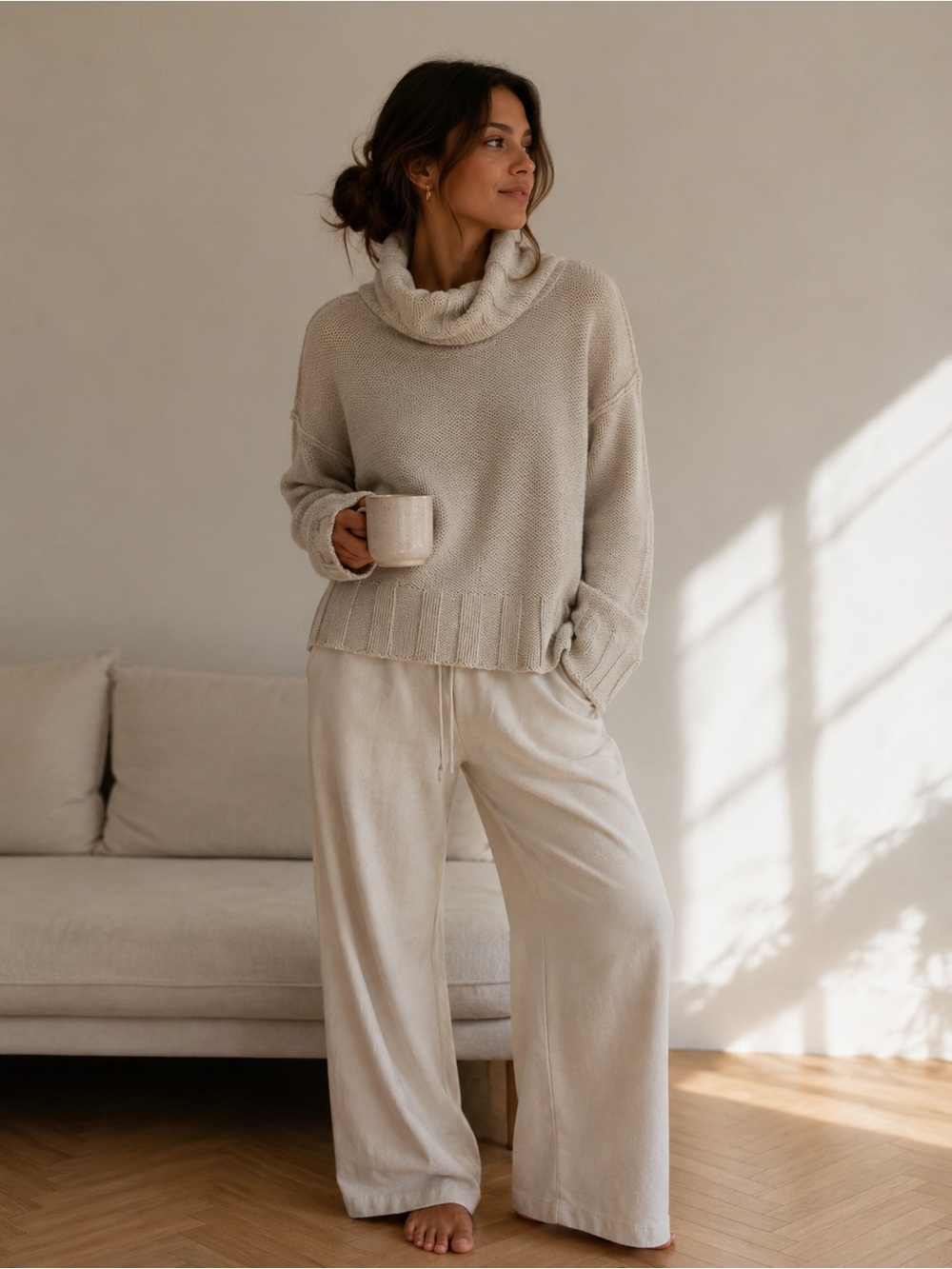 James Perse Wool Cashmere Cowl Neck Sweater Oatmeal